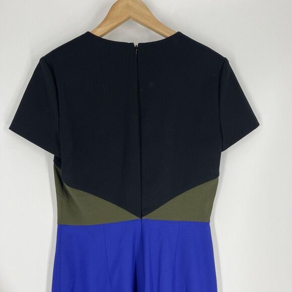 Diane Von Furstenberg Dress Size 6 Green Black Colorblock Midi Sheath Tailored - Picture 5 of 6